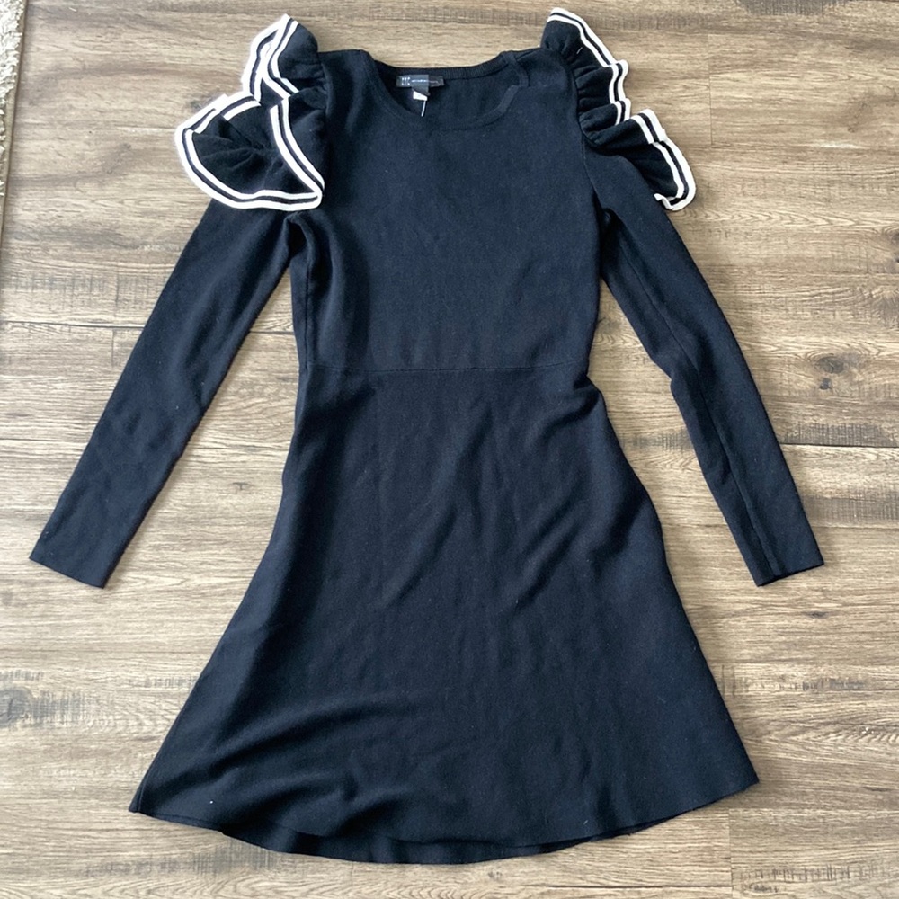 INC International Concepts| Black Cold Shoulder Sweater Dress w/Ruffle sz Large